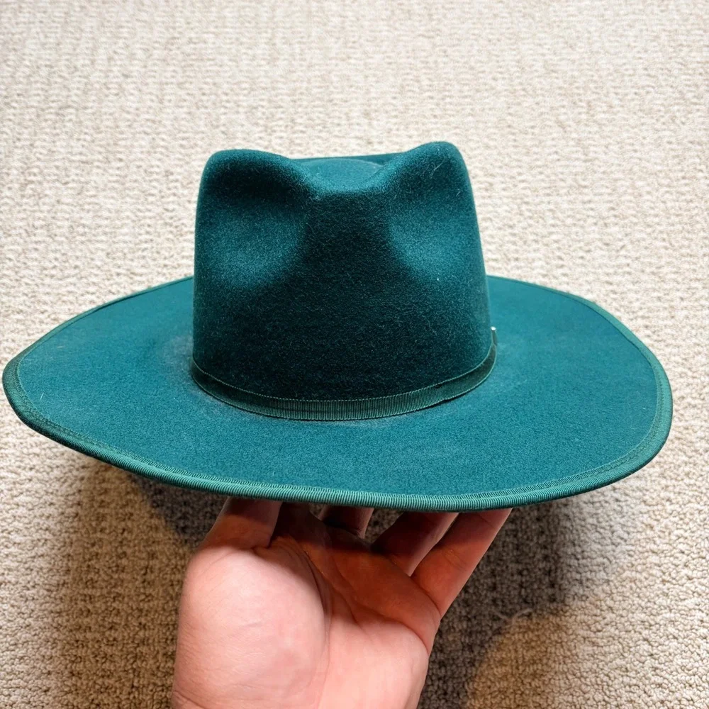 Olive & Pique Billie Hunter Rancher Hat Green Wool Wide Brim Fedora